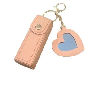 Pink Heart Mirror Keychain with Pouch - Women's Accessory